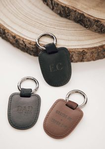 Porta chaves em PU gravado com mensagem personalizada para o Dia do Pai